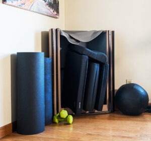 Dome sauna stored in corner of room
